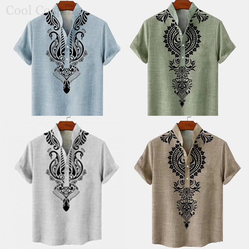 Ethnic Fashion Men - Camicia Henley Retrò da Uomo con