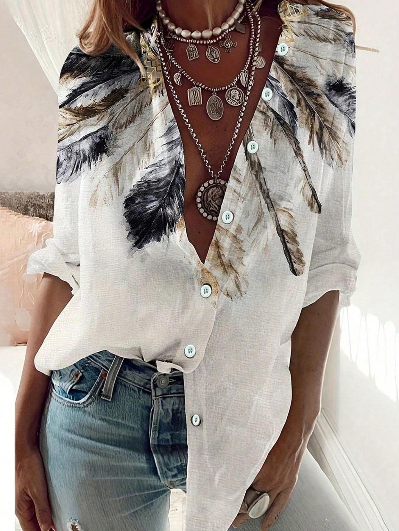 Ethnic Fashion Clothing - Camicia da donna a maniche lunghe
