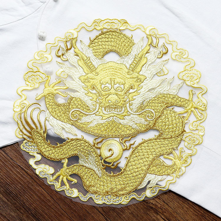 Ethnic Fashion Clothing - Toppa circolare in tessuto con drago