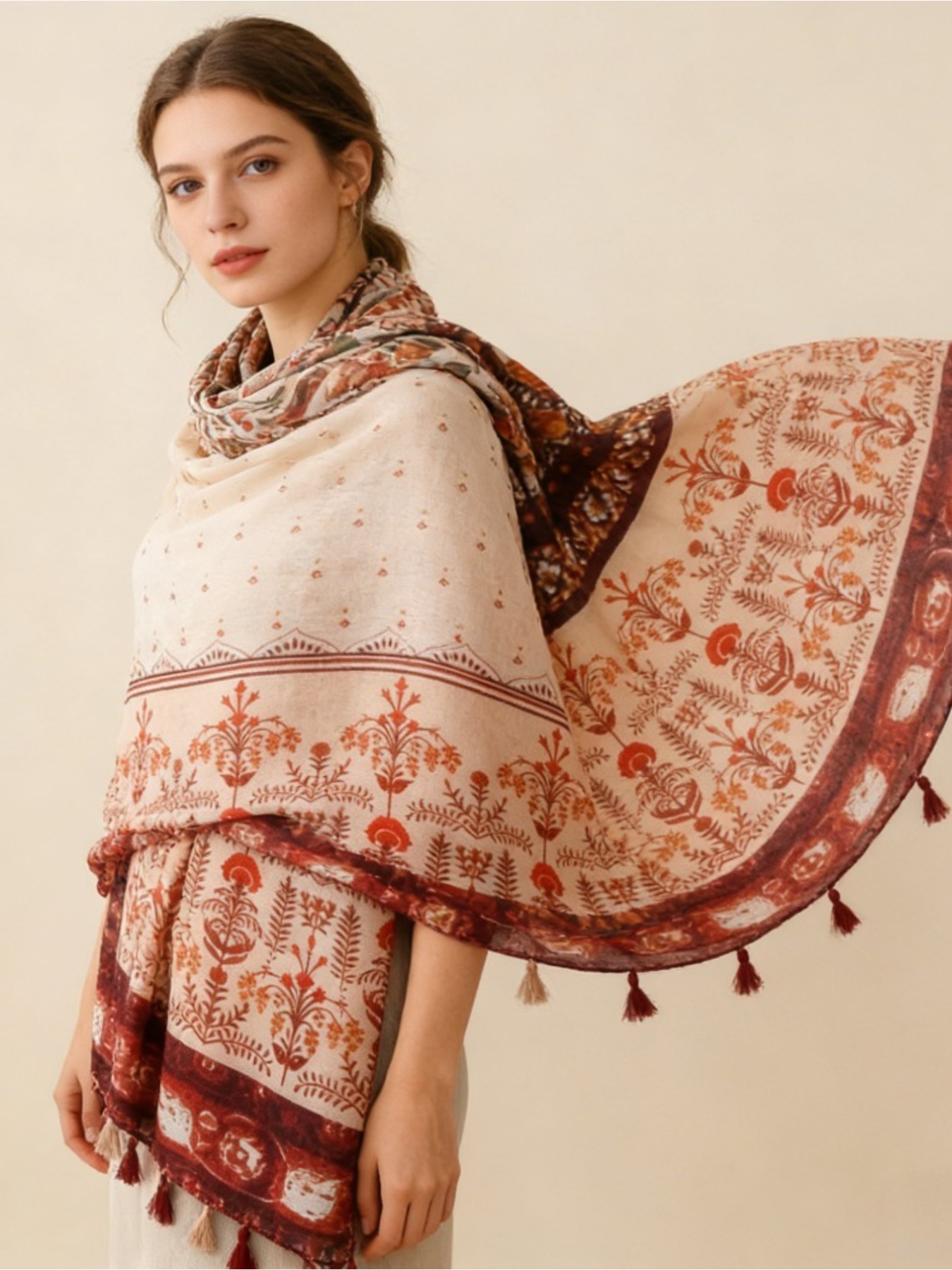 Go Ethnic Fashion - Sciarpa in Seta con Stampa Floreale